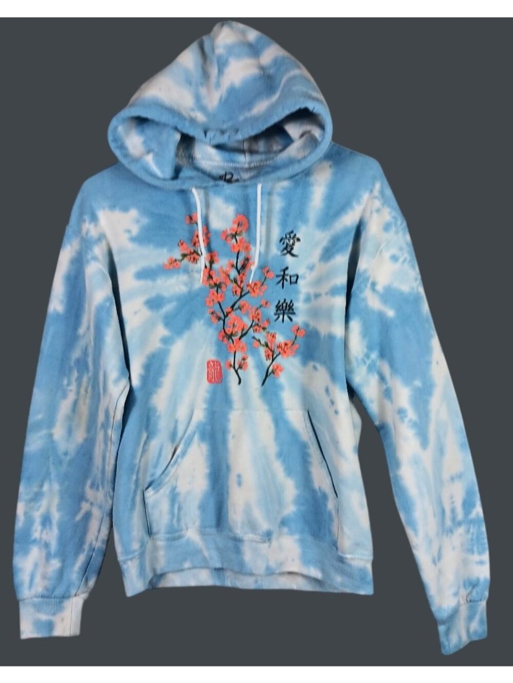 Bowery Supply Tie Dye Cherry Blossom Hoodie Mens S Blue Love Happiness Sakura
